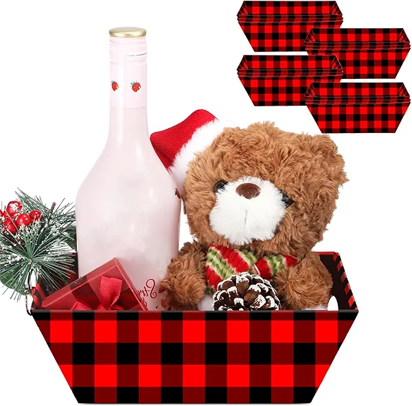 Potchen 12 PCS Baskets for Gifts Baskets Bulk Empty with Handle Small Gift Bags for Baby Shower Graduation Party Thanksgiving Christmas(Plaid)