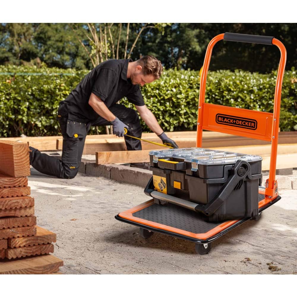 BLACK+DECKER BXWT-H303 Chariot à roulettes - Diable Pliant Max. 80KG - Chariot Plateforme 60 x 40 x 80,5 cm - Diable Demenagement avec Poignée - Facile à Ranger - Acier