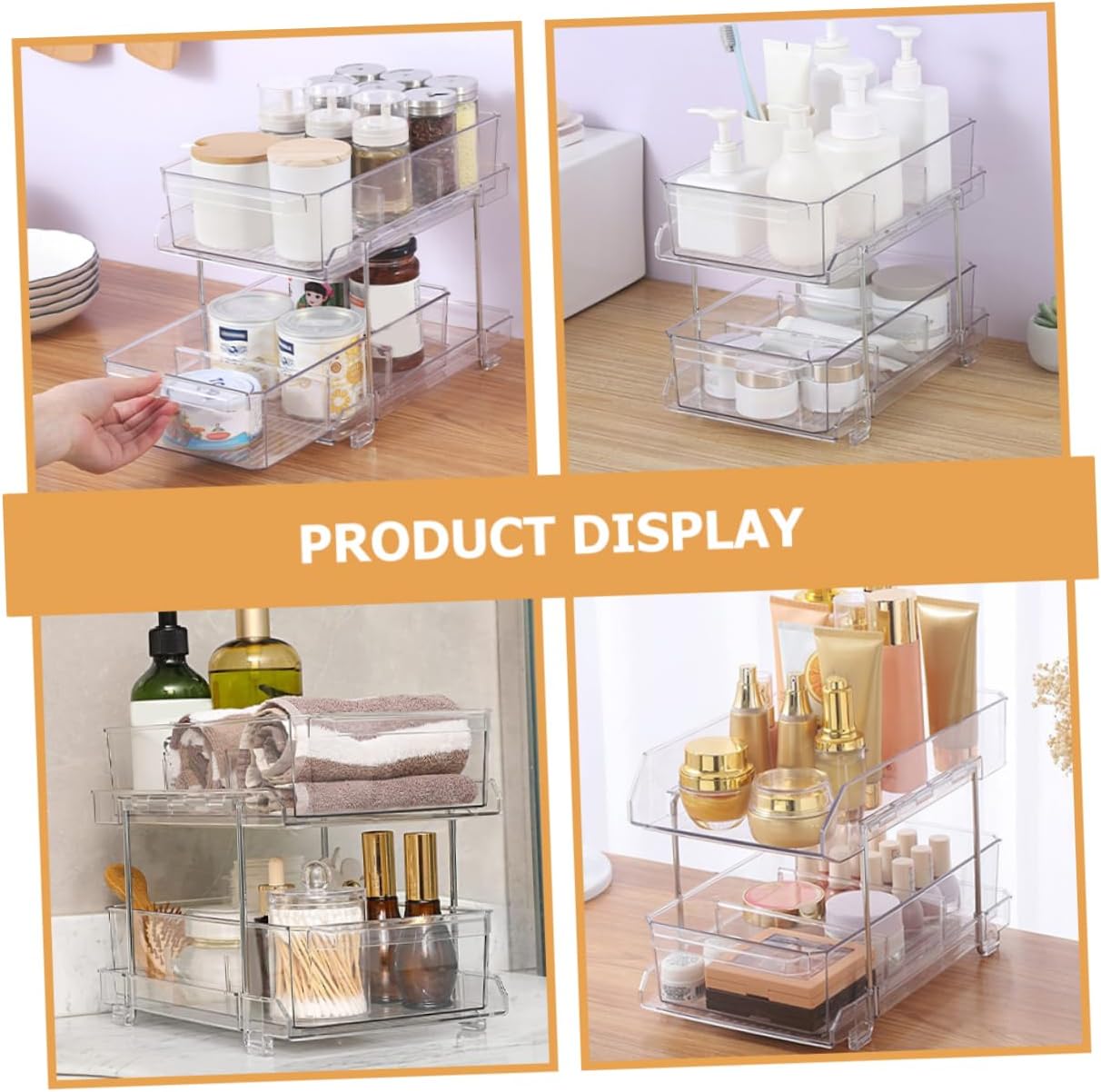 Firm 2-tier Pullout Cabinet Kitchen and Bathroom Storage Rack Toiletry Organizer Vanity Organizer 2-tier Makeup Shelf Home Decor