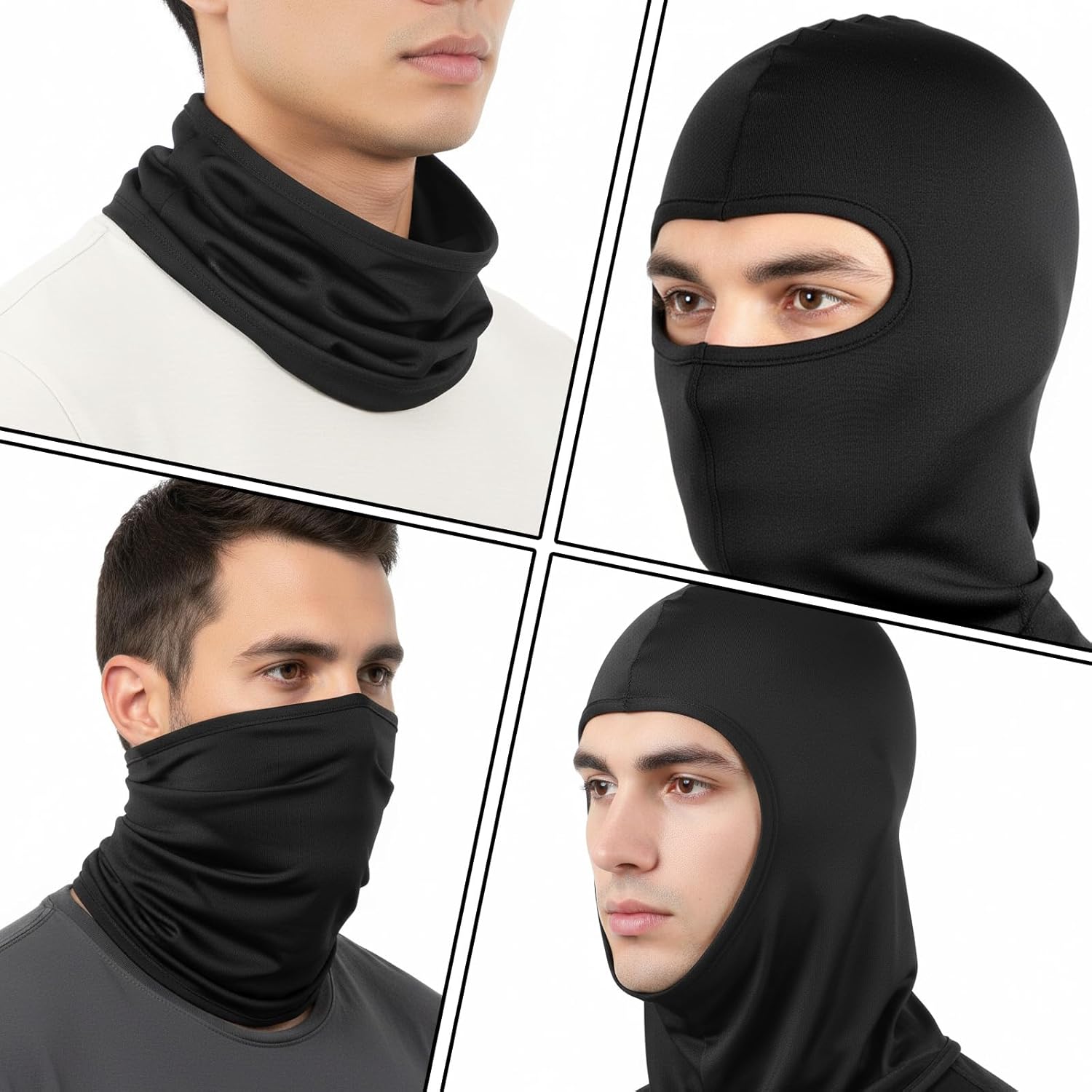 3 Pieces Winter Full Face Mask Motorcycle Face Masks, Balaclava Black Ski Mask for Men Women, UV Protector Scarf Windproof Weather Summer Cooling Neck Gaiter - Image 7