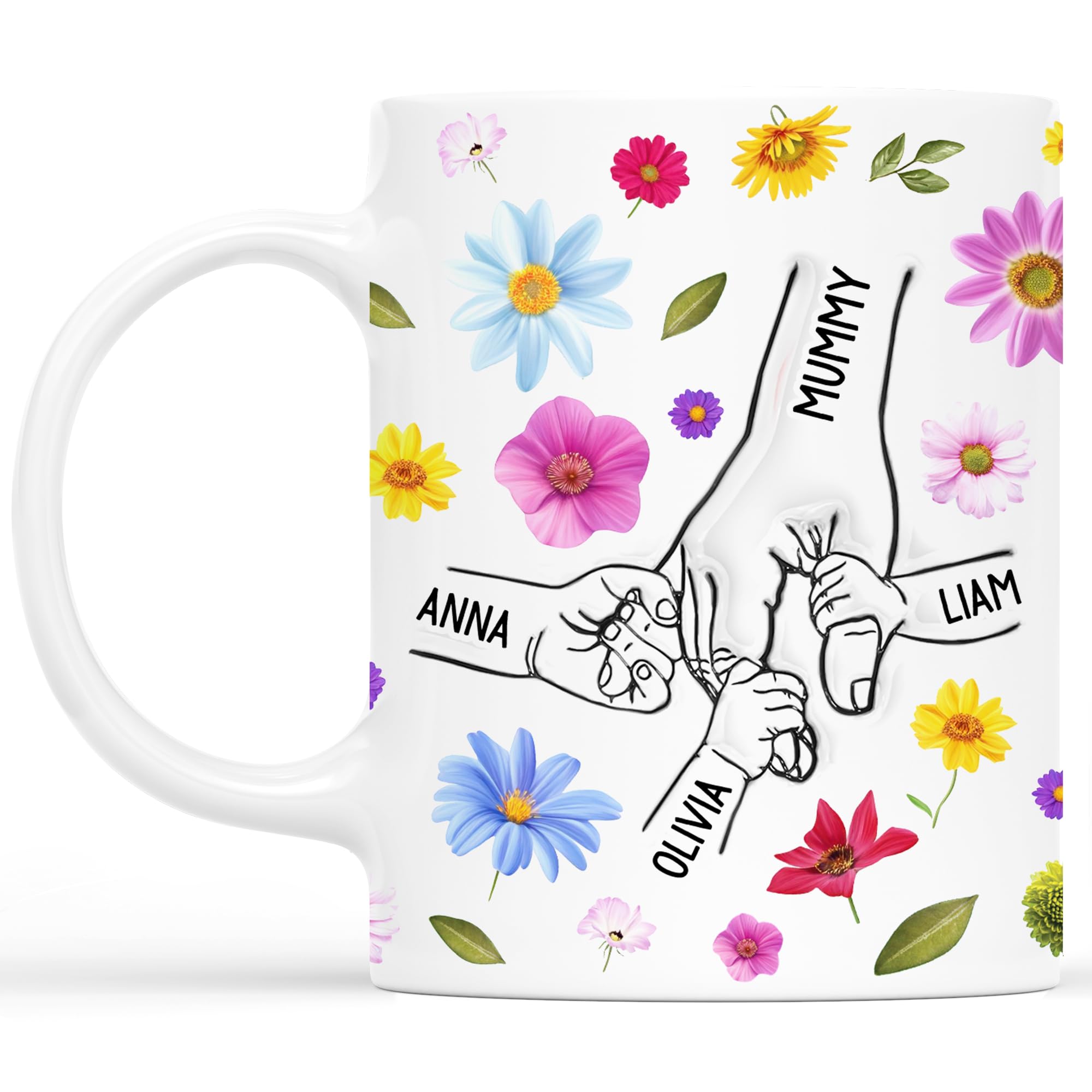 Personal Chic Custom Mug Name - Flower Holding Mummy's Hand - Personalised Mum Gifts, Grandma Gift, Mummy Mug, Grandma Cup, Personalised Mum Mugs, Granny Mugs (Model #2)