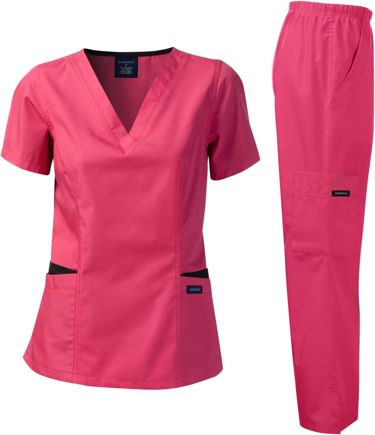 Dagacci Medical Uniform Missy Fit Women's Scrub Set Contrast Pocket Top & Pant