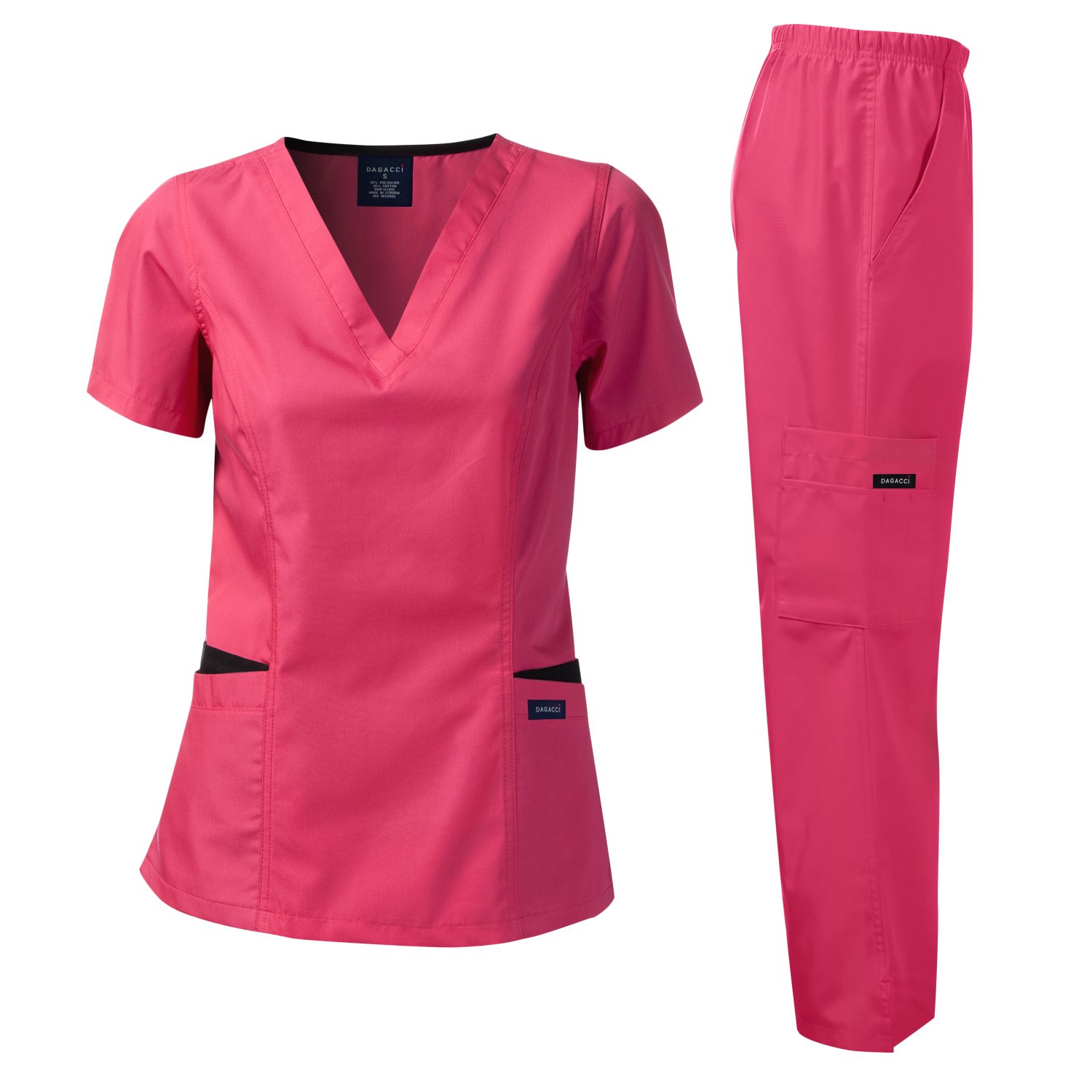 Dagacci Medical Uniform Missy Fit Women's Scrub Set Contrast Pocket Top & Pant