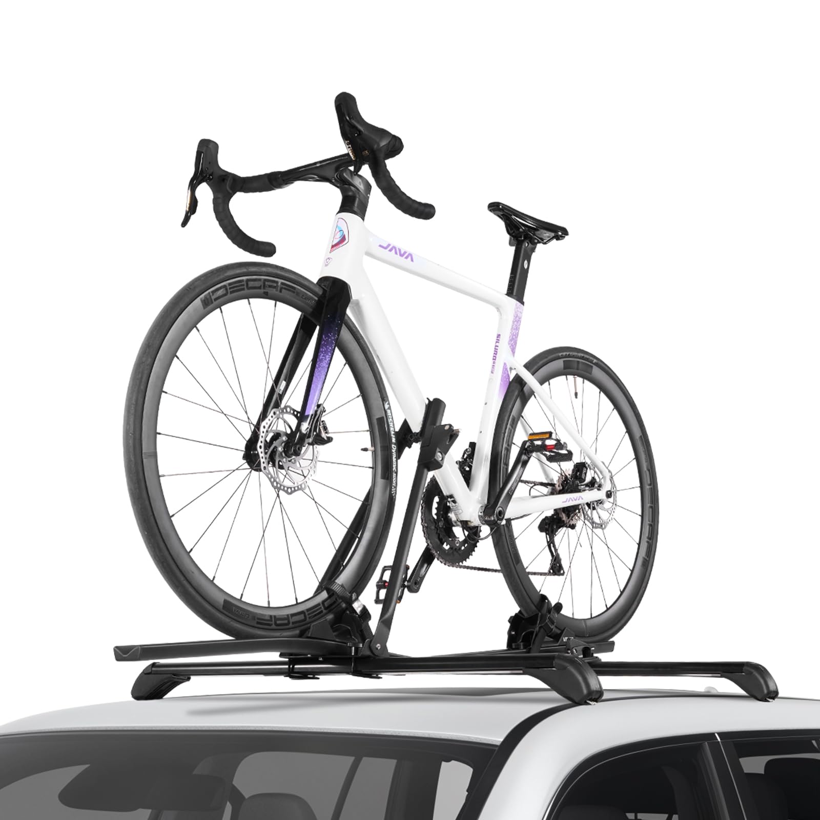 VEVOR Dachfahrradträger 15 kg Tragkraft, aufrechter Fahrraddachträger mit sicherem Verriegelungssystem für die meisten Standard-Querträger, aufrechter Autodachträger für SUV Auto, Schwarz