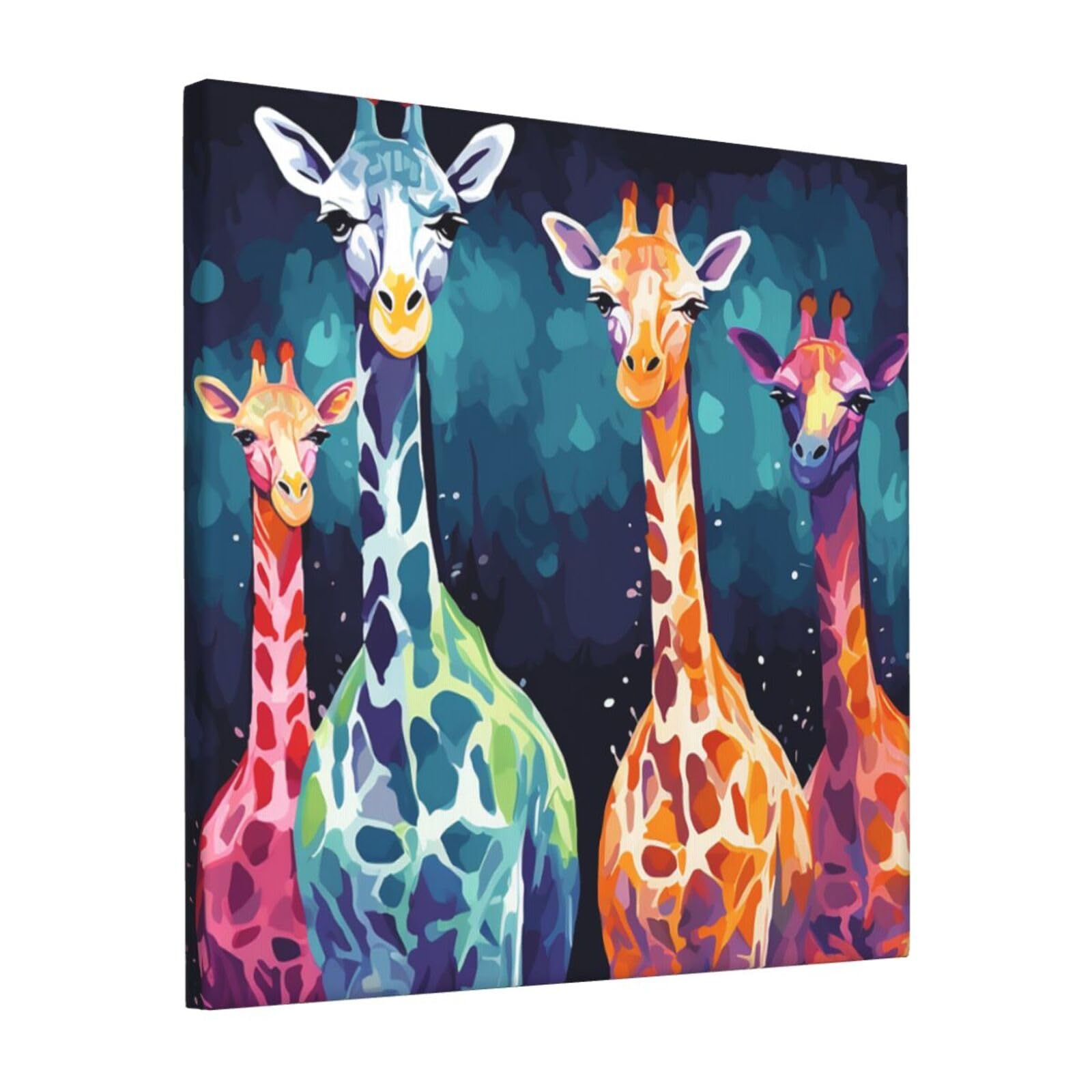Colorful Giraffe Fans Lovers Canvas Wall Art for Living Room Wall Decor 12"x12" Modern Artwork Painting Pictures Hanging Canvas Prints Aesthetic Wall Art for Bedroom Bathroom Office Wallart Decor