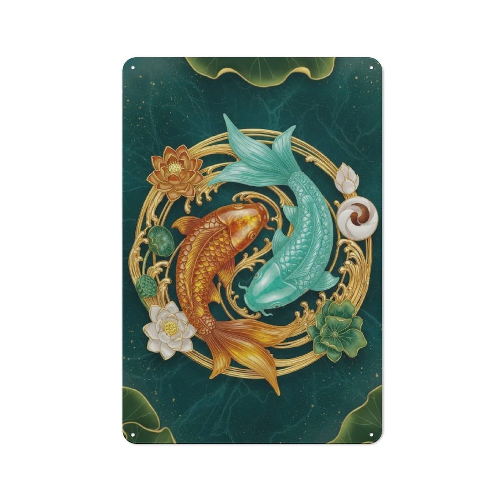 Yin Yang Koi Fish Art Decorative Tin Sign 30x20cm, Old Fashioned Vintage Wall Decor for Lounge, Study, Pub Or Wall Gallery