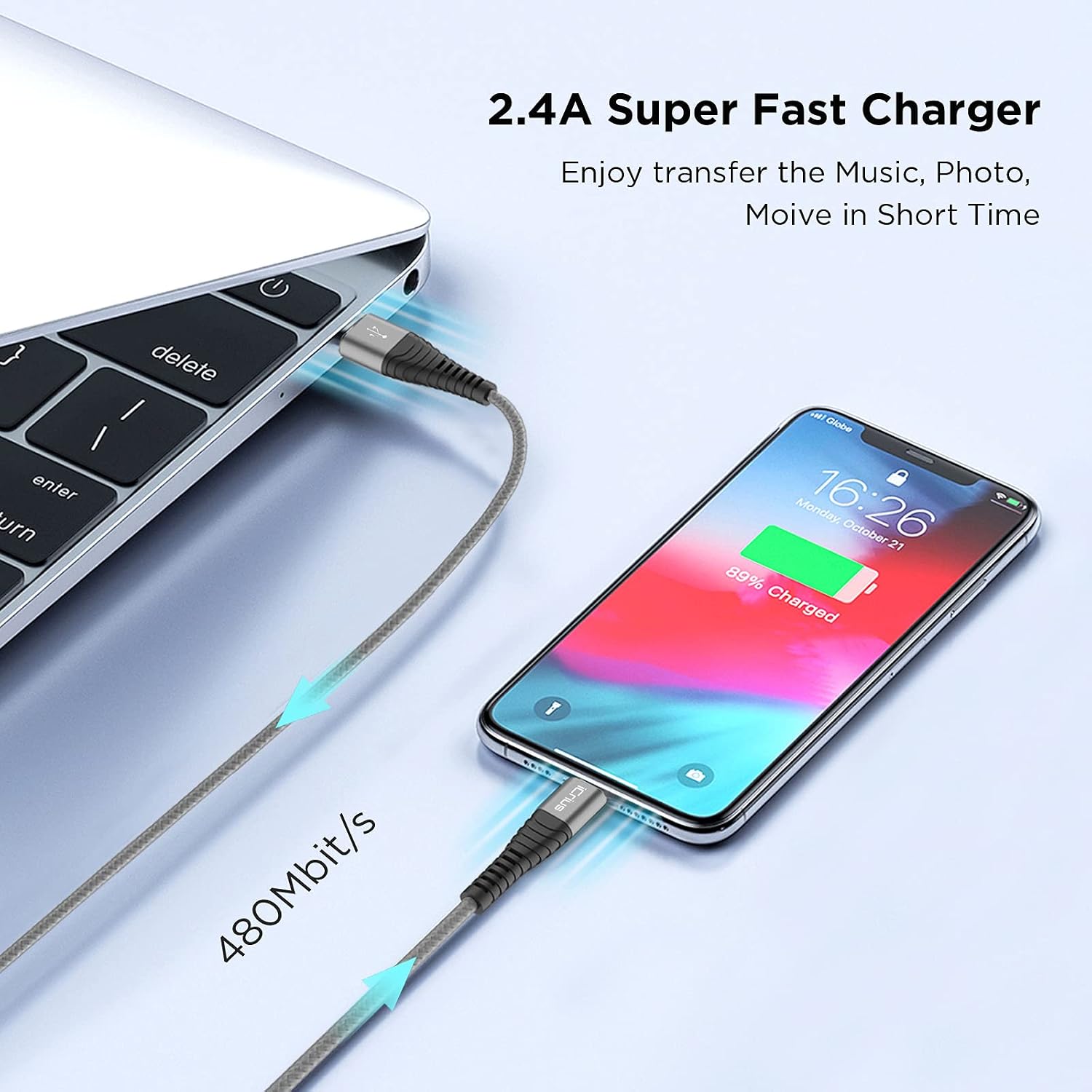 iCrius 3Pack 10FT iPhone Charger Cable, Apple MFi Certified Lightning Cable High Speed USB Charging Cord Compatible with iPhone 13/12/Max/11Pro/11/XS/Max/XR/X/8/8P/7 and More(10FT, Grey)