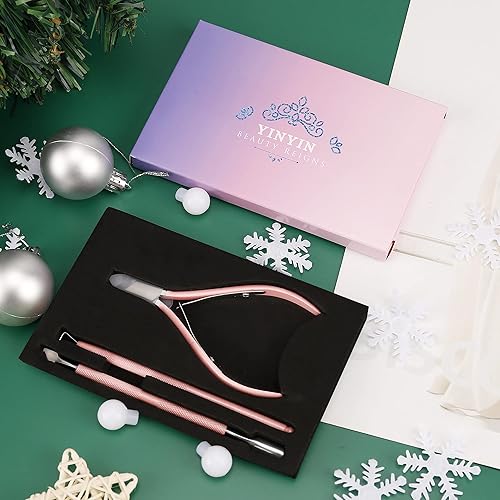 Miniatura 28 de Yinyin - Corta cutículas y empujador de cutículas, profesional de acero inoxidable y duradero, para dedos de manos y pies, pedicura y manicura Negro