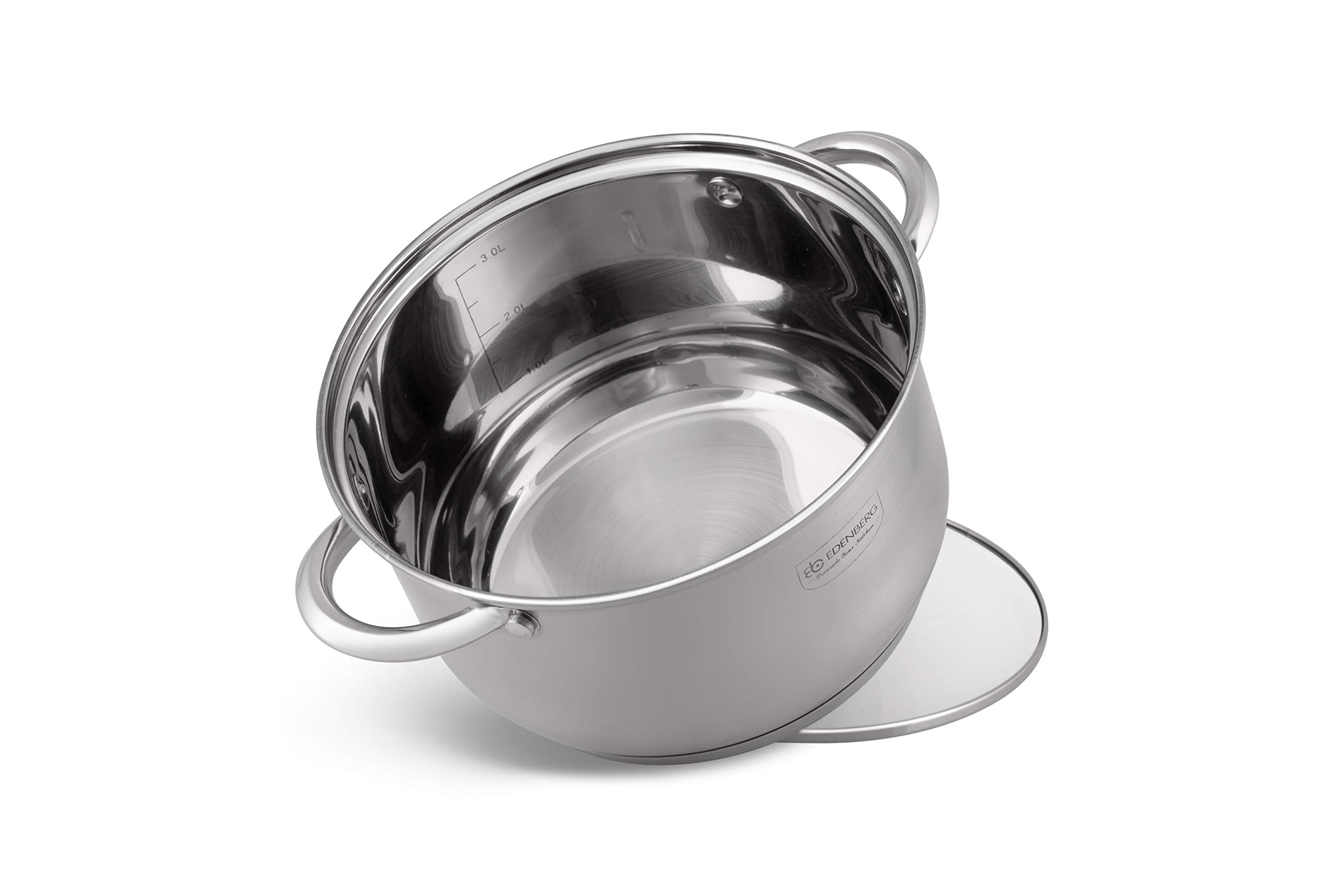 Edenberg Lot de 12 casseroles eb-4000 en acier inoxydable chromé et acier inoxydable INOX18/10. Idéales pour cuisinières à gaz, électriques, halogènes, céramiques et induction.