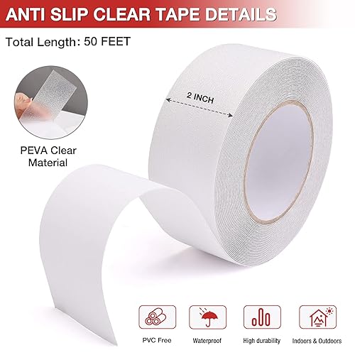 Miniatura 3 de Cinta transparente antideslizante de 2 x 50 pies, cinta de agarre de tracción transparente antideslizante para baño, bañera, ducha, escaleras,