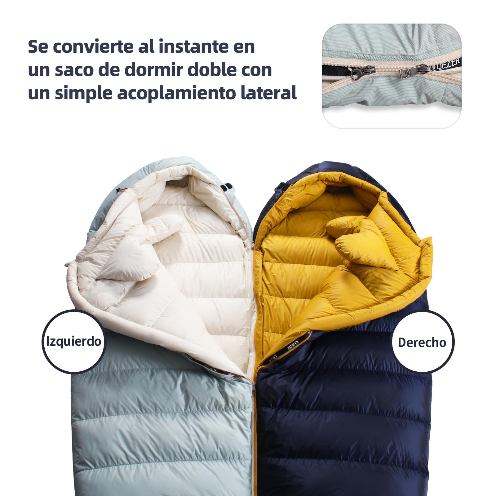 Saco de Dormir de Plumas, Saco de Dormir de Invierno con Forro de grafeno antiestático, Fill Power 620, 1450 Gramos, -24°C a 0°C, Adecuado para Camping, Senderismo y Trekking.