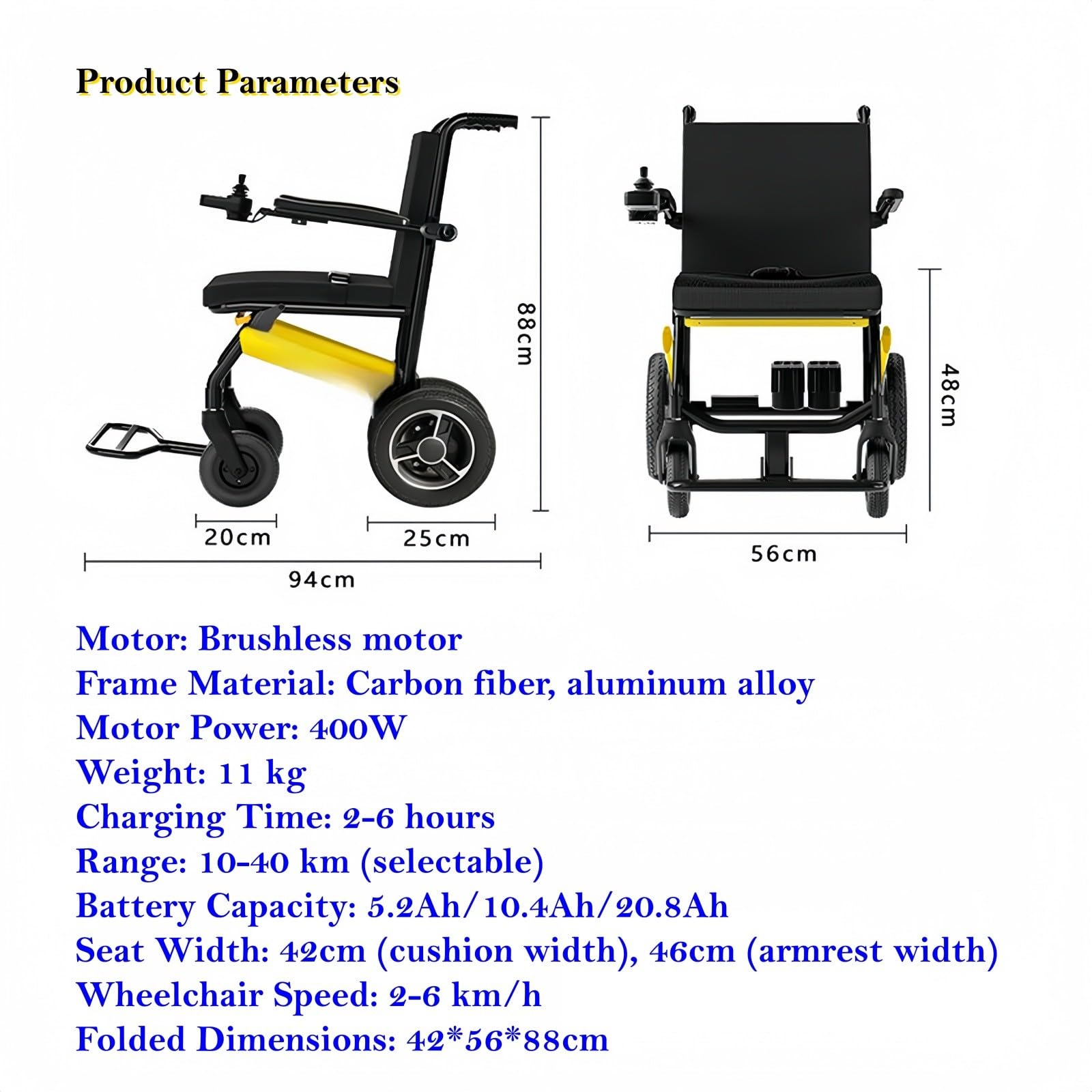 Carrozzina Elettrica Per Adulti, Leggera E Pieghevole, Portata 100 Kg, Telaio In Fibra Di Carbonio — Ideale Per Persone Con Disabilità E Anziani.