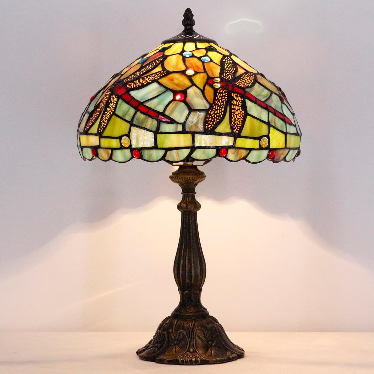 Tiffany Lamp Touch Control Table Lamp Red Stained Glass Desk Lamp 12X12X19 Inches Dragonfly Style Reading Light