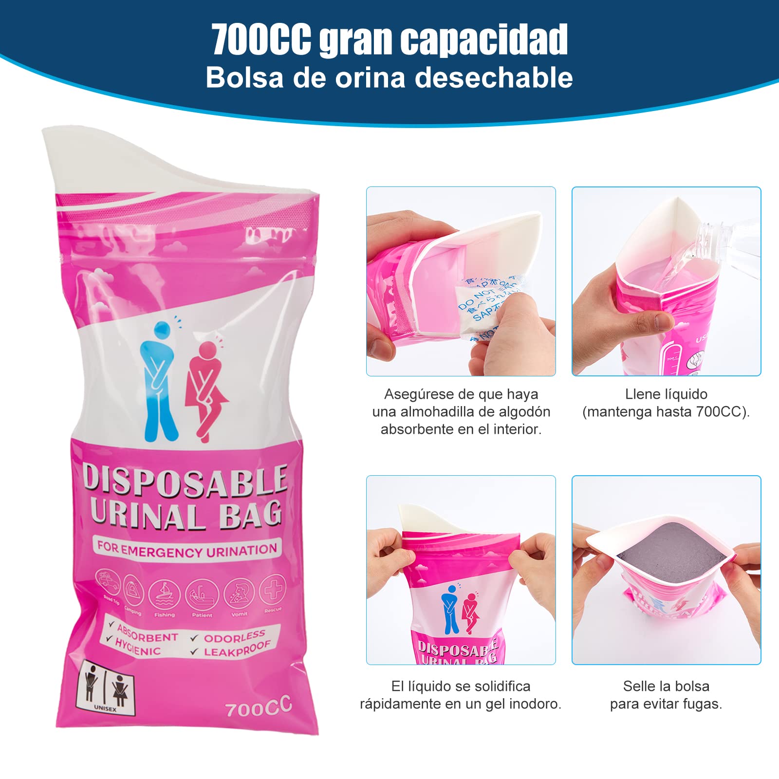 WADEO Toilettes de Camping Portables avec Porte-Mouchoir/Téléphone Portable et Urinateur, Toilettes de Camping Pliables pour Adultes, Convient pour Randonnée, Camping, Voyage, Embouteillage (Noir)
