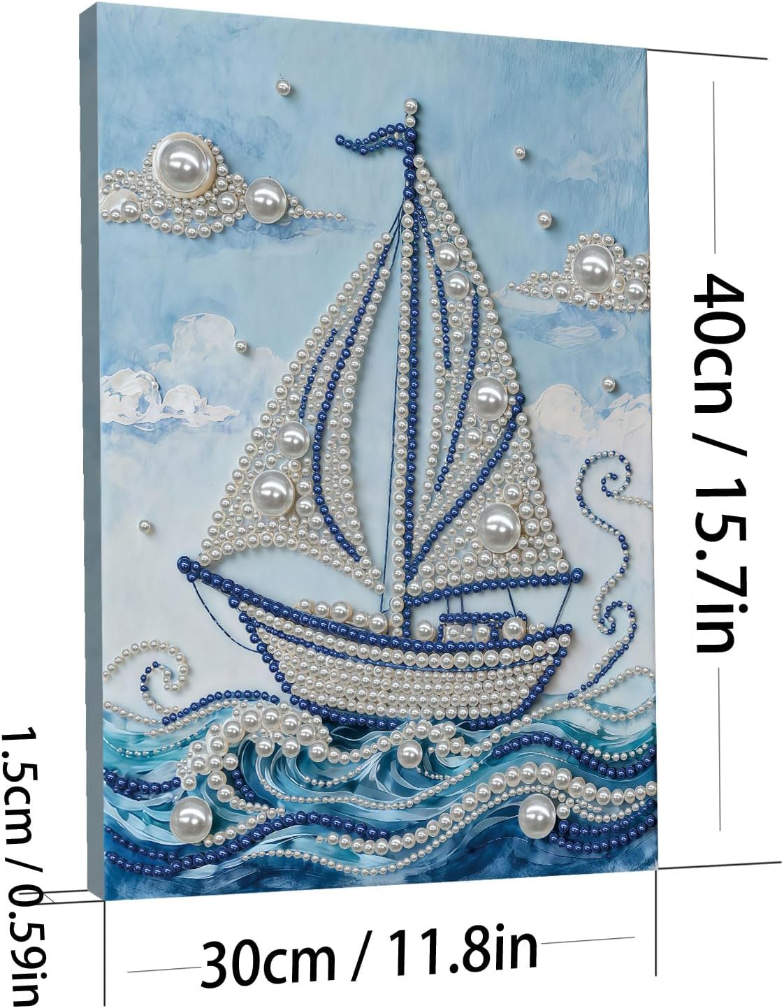 POETRYDRAW DIY Diamond Pearl Painting Kit for Adults Sailboat, Beginner Friendly Craft Kits with Frame 30x40cm, Home Decor Housewarming Gift, Diamond Dots Beads Canvas Art for Wall Decor