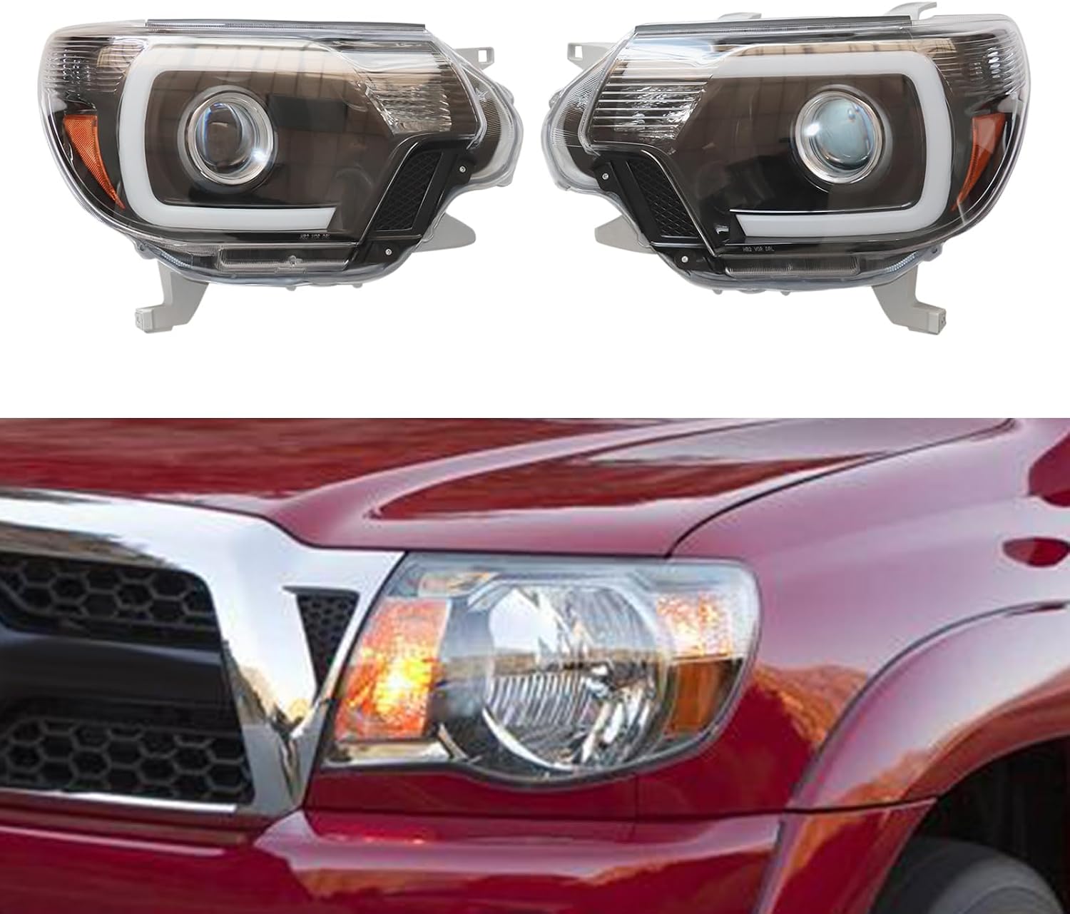 LYNICESHOP Projector Head Lights Lamps, Headlights Assembly w/LED DRL Bar For 2012-2015 Toyota Tacoma