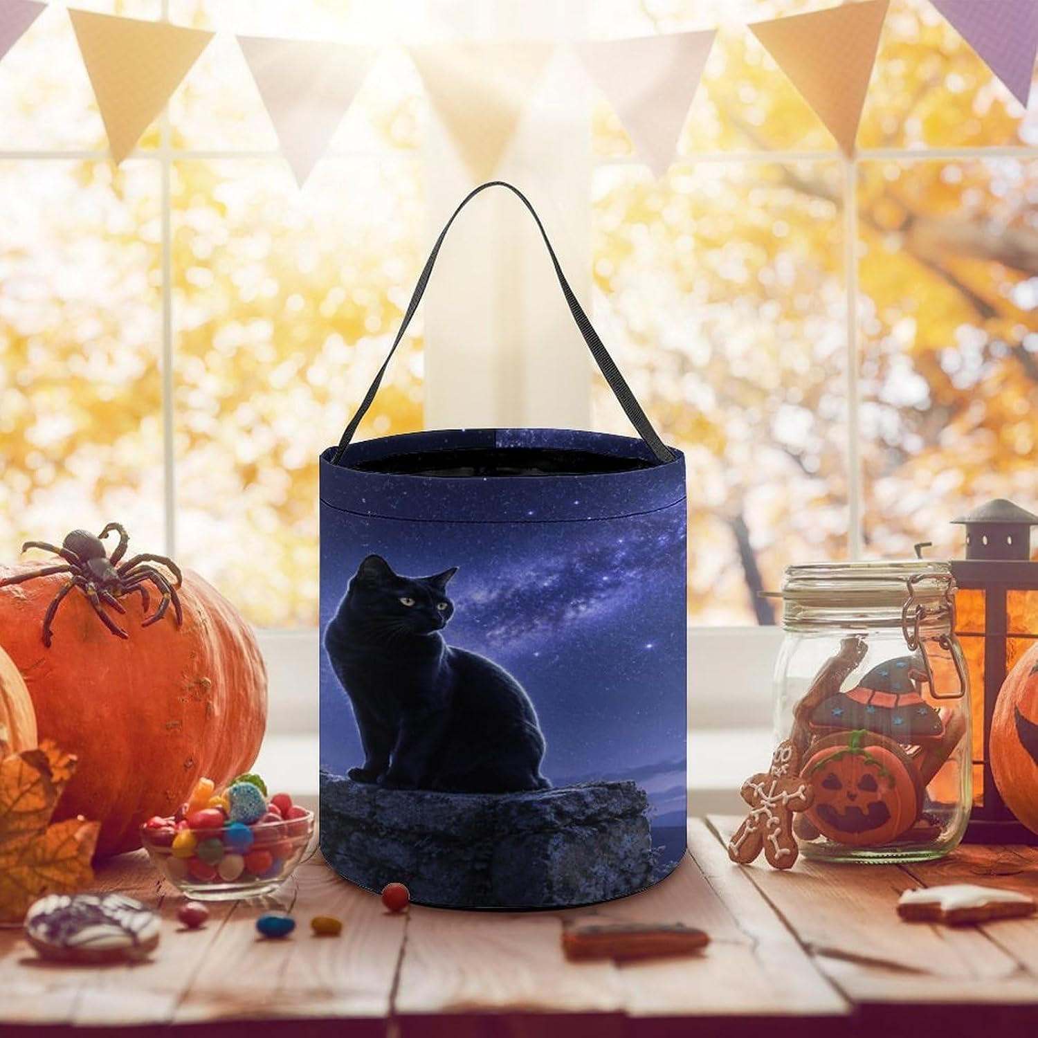 Night Scene Halloween Trick Or Treat Bucket Candy Tote Hand‑held Pouch for Cosplay Theme Party Gift Storage image 5