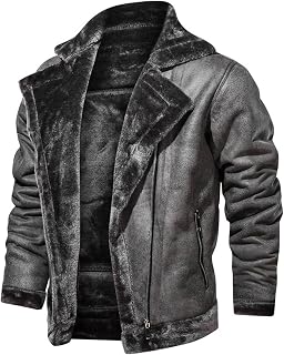 Chaqueta de Cuero con Solapa de otoño e Invierno con Abrigo Informal Grueso de Lana for Hombre de Gran tamaño (Color : Gris, Size : XL)