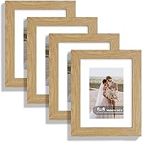 Vista 14 de Juego de 4 portarretratos de 4 x 6 pulgadas, hechos de vidrio real y marco de madera gris, exhibición en pared o mesa, para fotos de 3.5 x 5