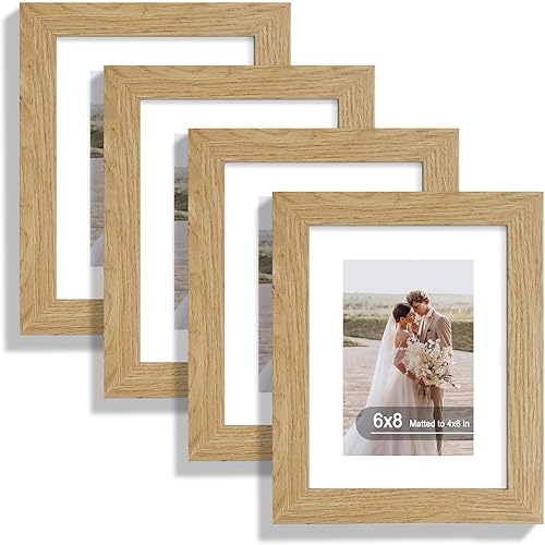Vista 13 de Juego de 4 portarretratos de 5 x 7 pulgadas, de vidrio real y marco de madera multicolor, exhibición en pared o mesa, para fotos de 4 x 6 pulgadas