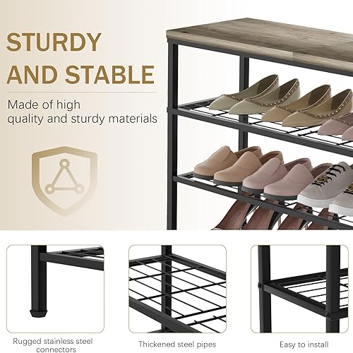 Miniatura 4 de Zapatero de metal de 4 niveles con parte superior de madera, organizador de zapatos duradero y que ahorra espacio, organizador de zapatos