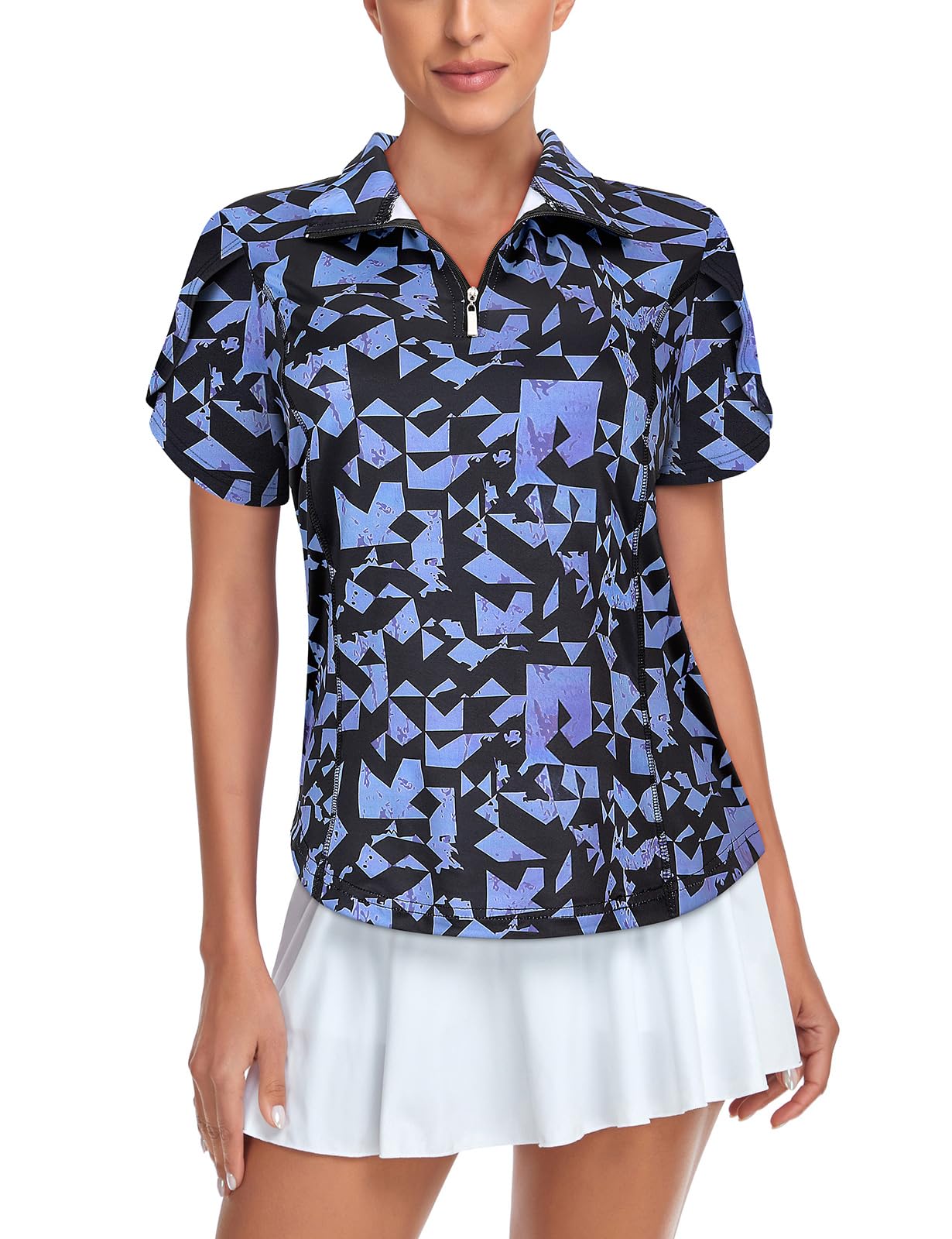 Tanst Sky Womens Golf Shirts Zip Up Overlap Short Sleeve Workout Tops Quick Dry Tennis Shirt