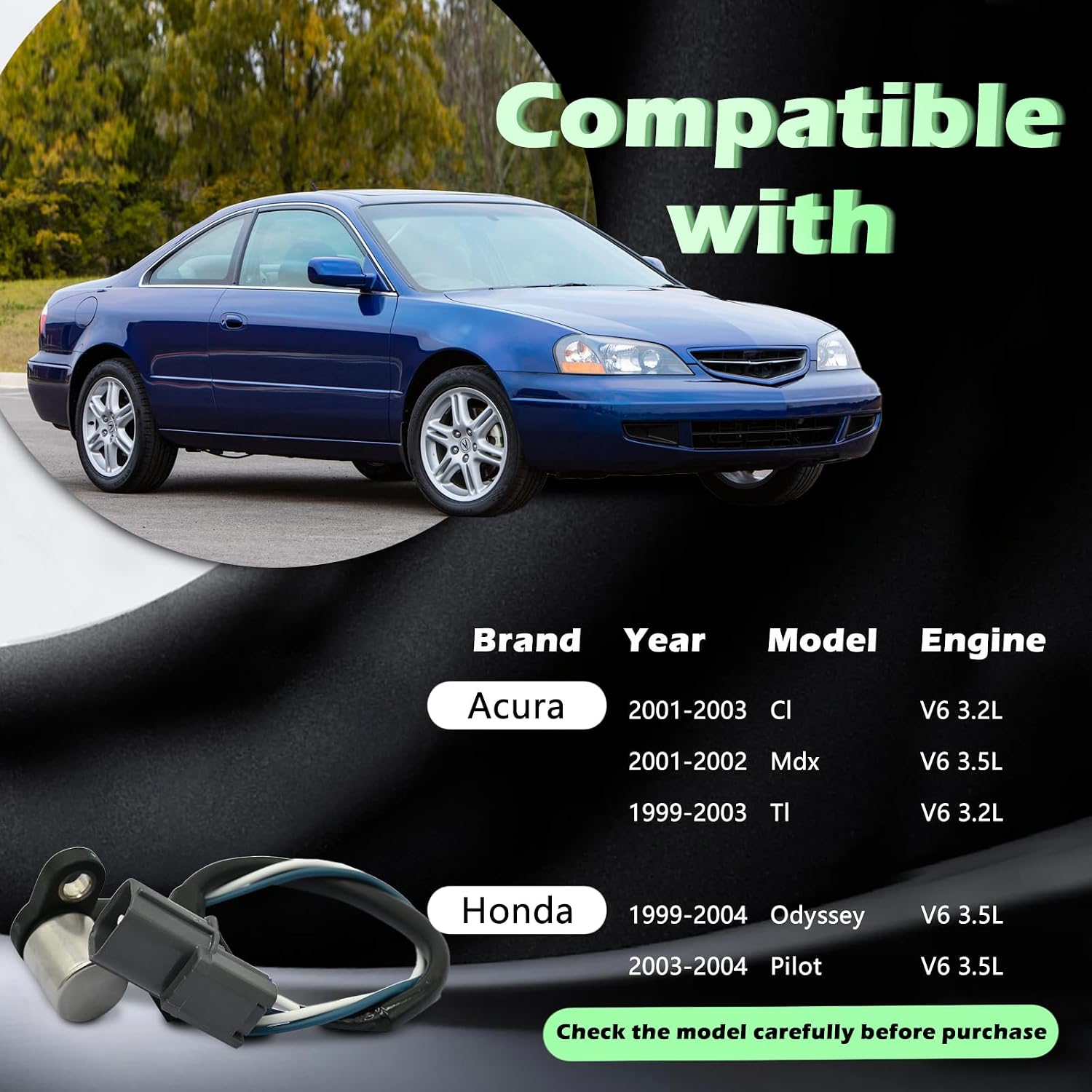 Engine Crank Crankshaft Position Sensor V6 3.2L 3.5L Compatible with Acura for Honda CL Mdx Odyssey Pilot Tl 99-04 Replaces 37501P8FA01 CSS853 PC270 SU4772