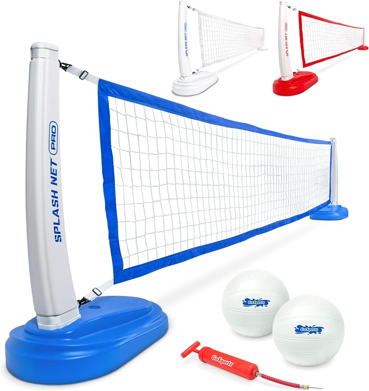 Red de voleibol para pileta GoSports Splash Net PRO, roja, blanca o azul, incluye 2 pelotas de voleibol de agua y bomba