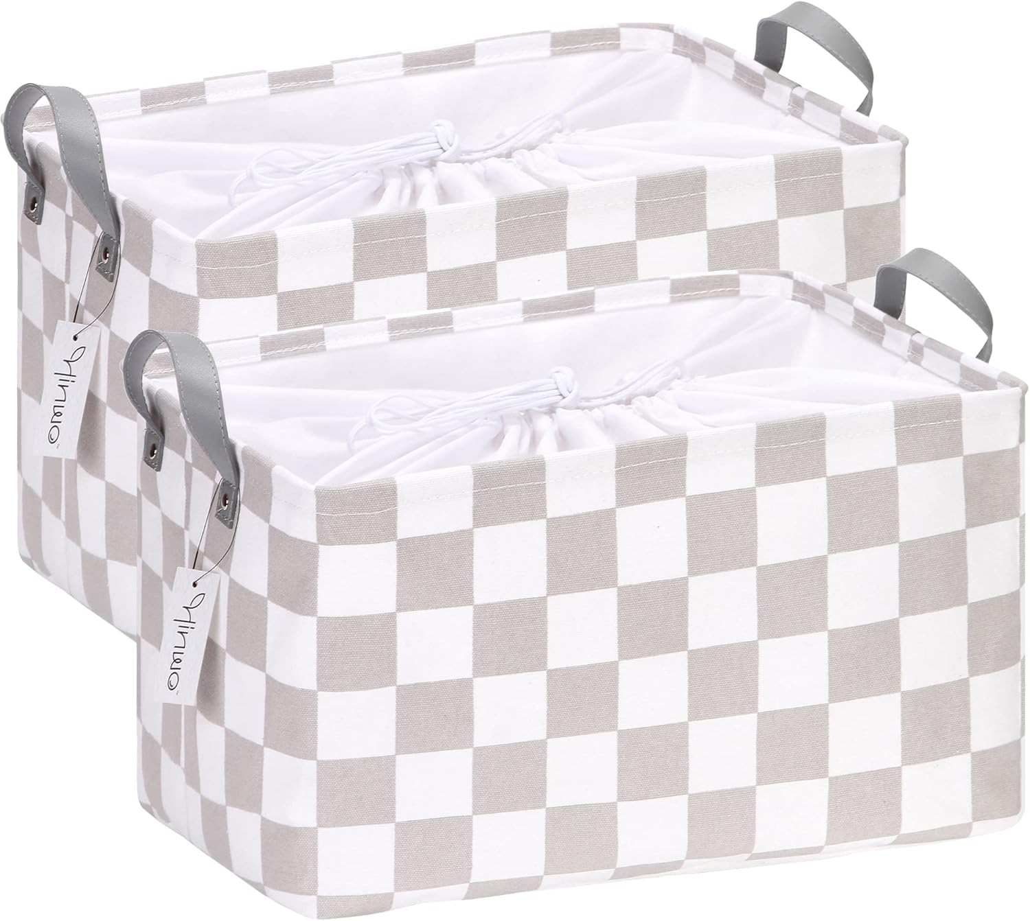 Hinwo 3-Pack Cubic Organizer Shelf Bins, Canvas Fabric Storage Baskets with Handles, 22L/5.8-Gal Square Storage Bins, Cubes, Collapsible Storage Box, 11 x 11 x 11 Inches (S, Black Checkerboard)