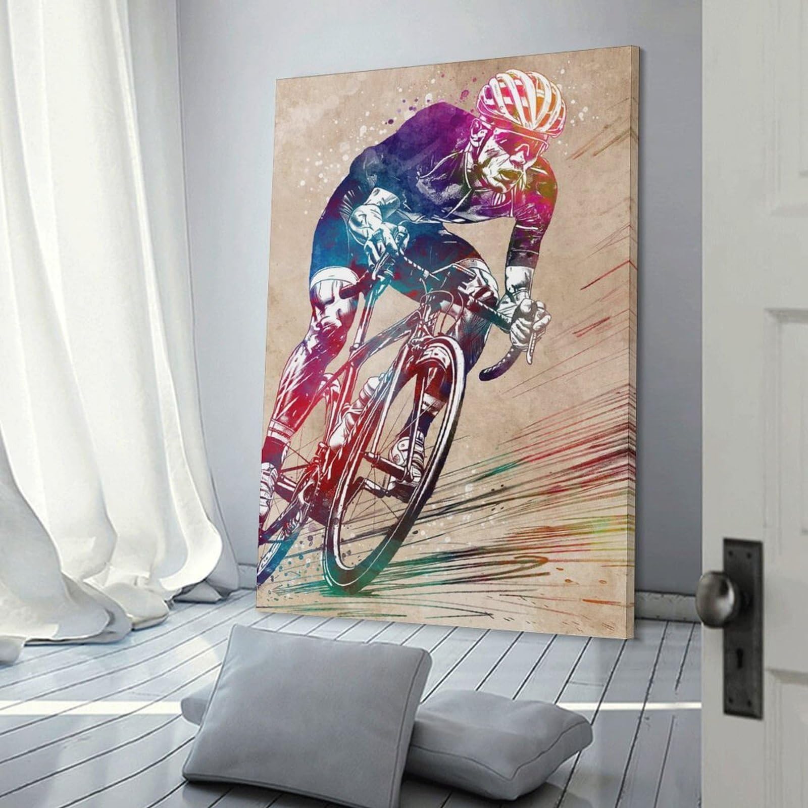 Junmoney Canvas Wall Decor Colorful Cycling Art, 12x18inch(30x45cm), for Gallery Wall Layouts in Home Or Office, Home Wall Art for Statement Displays
