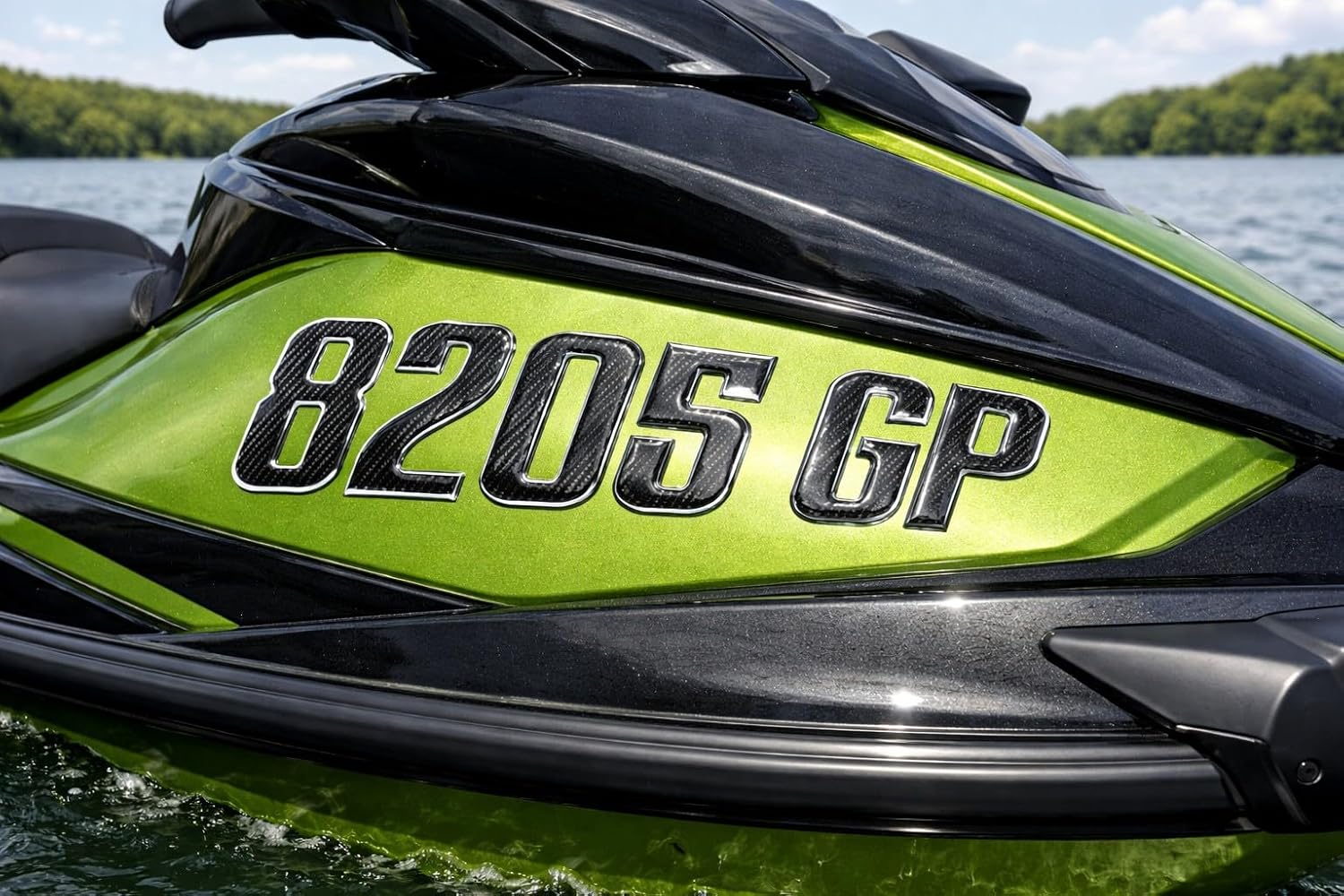 Custom Boat Registration Numbers & Letters (Two Sets) Marine Grade Decals (Carbon Fiber/Chrome, 3")