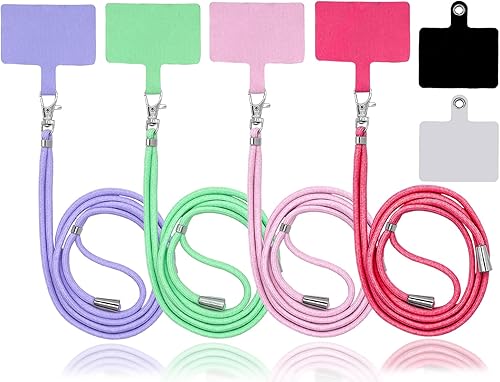 Paquete de 4 cordones universales para teléfono, correa ajustable de nailon para el cuello, correas cruzadas para teléfono celular + 6 parches para