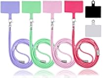 4 Pack Universal Phone Lanyard, Adjustable Nylon Neck Strap Cell Phone Crossbody Lanyards Straps + 6 Pcs Phone Patches, Detachable Strap Safety Tether & Pads for Most Smartphone, Pink/Green/Purple/Red