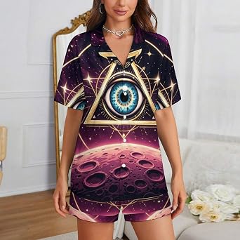 Women Relaxed Fit Pajamas Set Top And Capri Shorts