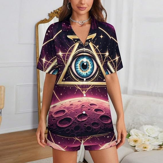 Women Relaxed Fit Pajamas Set Top And Capri Shorts