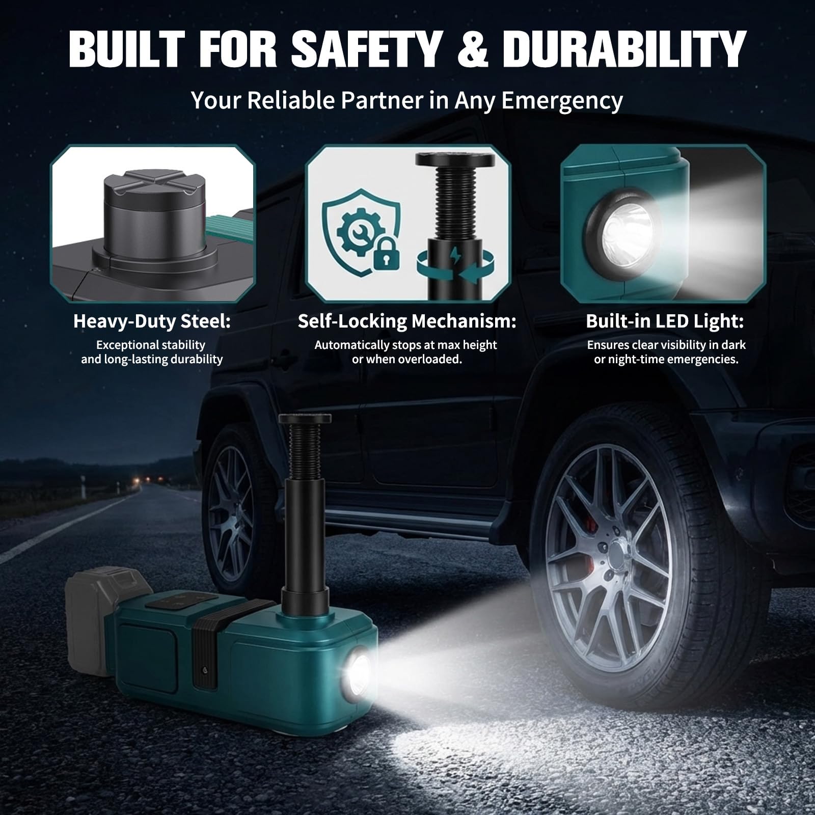 Elektrischer Wagenheber Kompatibel mit Makita 18V, 5-Tonnen Kapazität Kabelloser hydraulischer Heber mit LED-Arbeitsscheinwerfer, Fernbedienung für SUV, Auto und LKW, Hubbereich 155-450mm (ohne Akku)