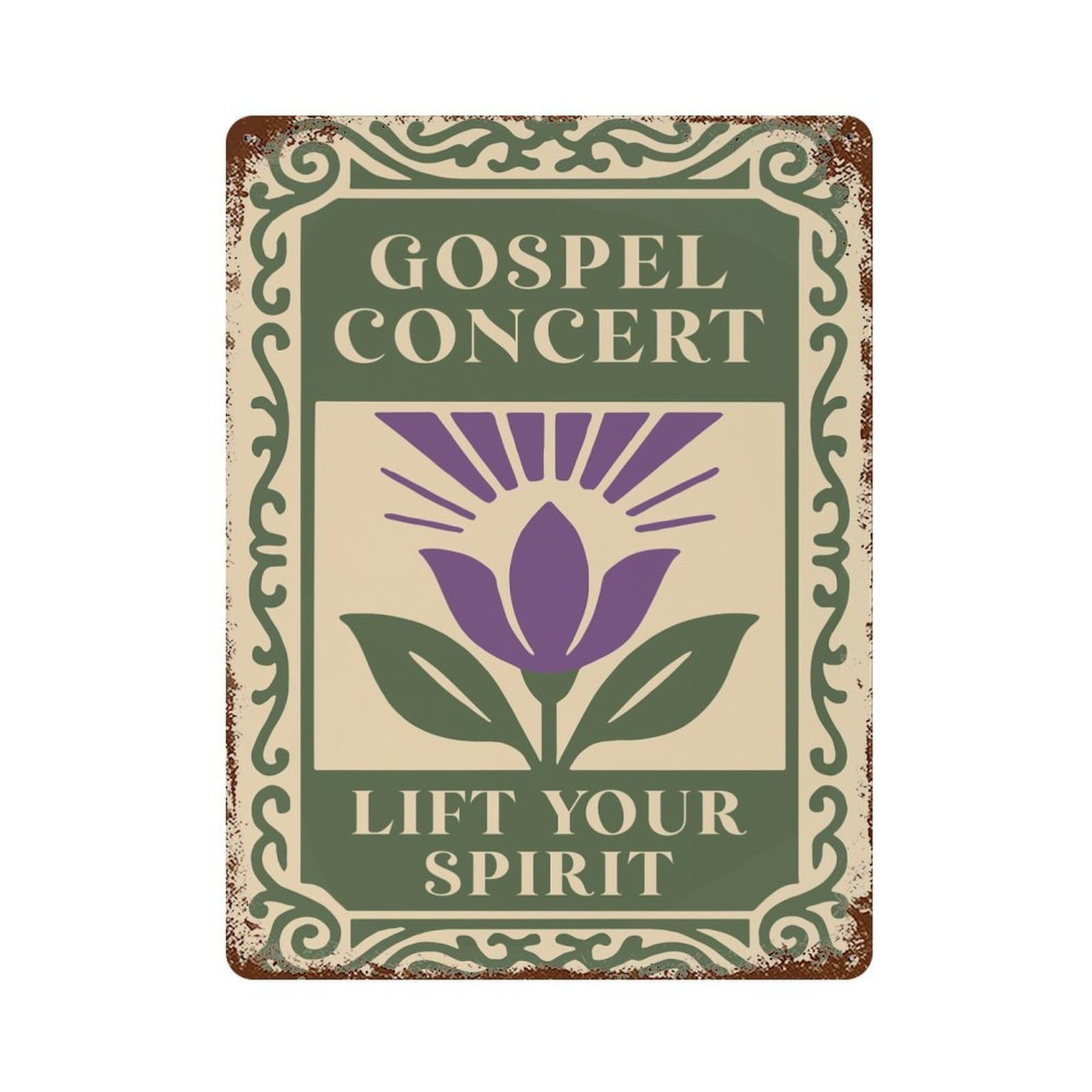 Gospel Concert Poster Rust Effect Tin Sign 15.7"x11.8", Vintage Wall Decor for Bistro, Counter And Cafe Decor