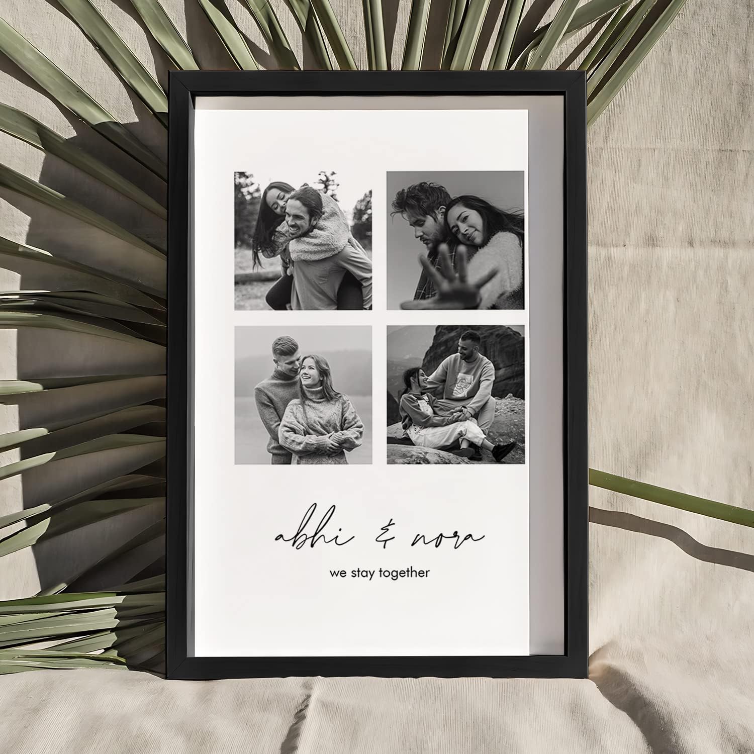 Ritwika's Wall Art of Personalized 4 Photo Collage And Custom Message Painting in Black Frame, Printed on Premium Glossy Paper With Acrylic Glass, Black & White, Size 13.5 X 9.5 IN, Set of 1