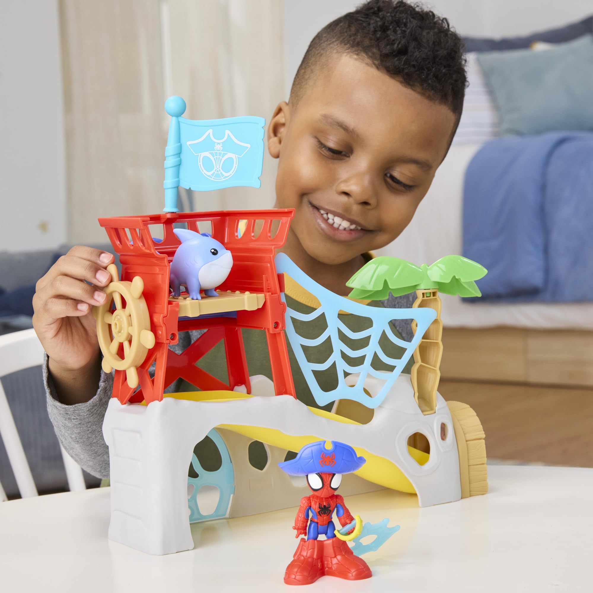 Spidey and his Amazing Friends Marvel Toys Water-Webs Spidey Island Spider-Man Playset, Red and Blue, Medium - Image 4