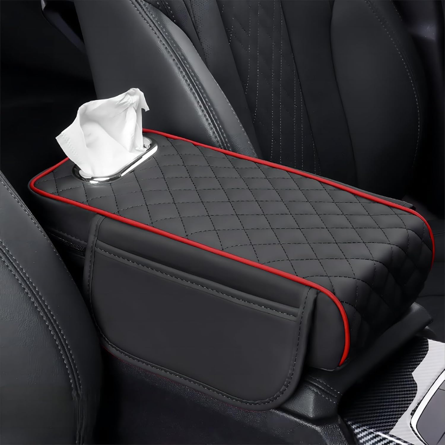 LSJDNASHD Car Center Console Cover for Nissan 350Z Coupe 2002-2008, Leather Car Arm Rest Cover, Car Armrest Cushion with 2 Storage Bags Car Center