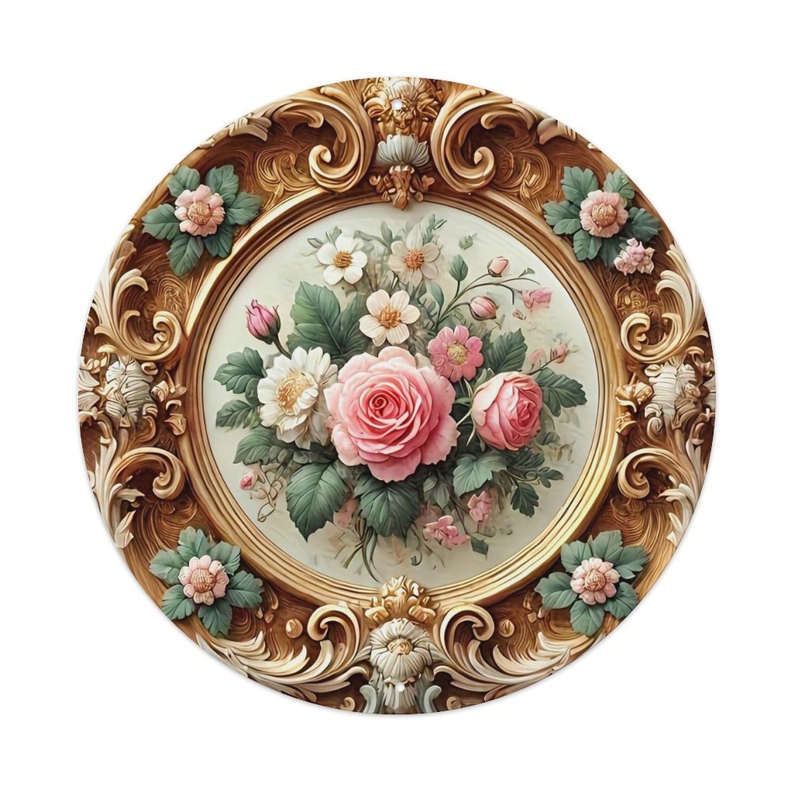 Ornate Gold Floral Pattern Tin Sign Metal Poster Vintage Metal Signs for Home Man Cave Bar Cafe Kitchen laundry room Wall Decorations 8x8 inches