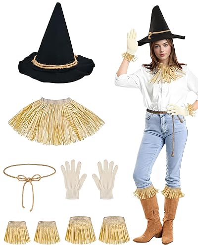 9 Piece Scarecrow Costume Set for Women Men Scarecrow Hat