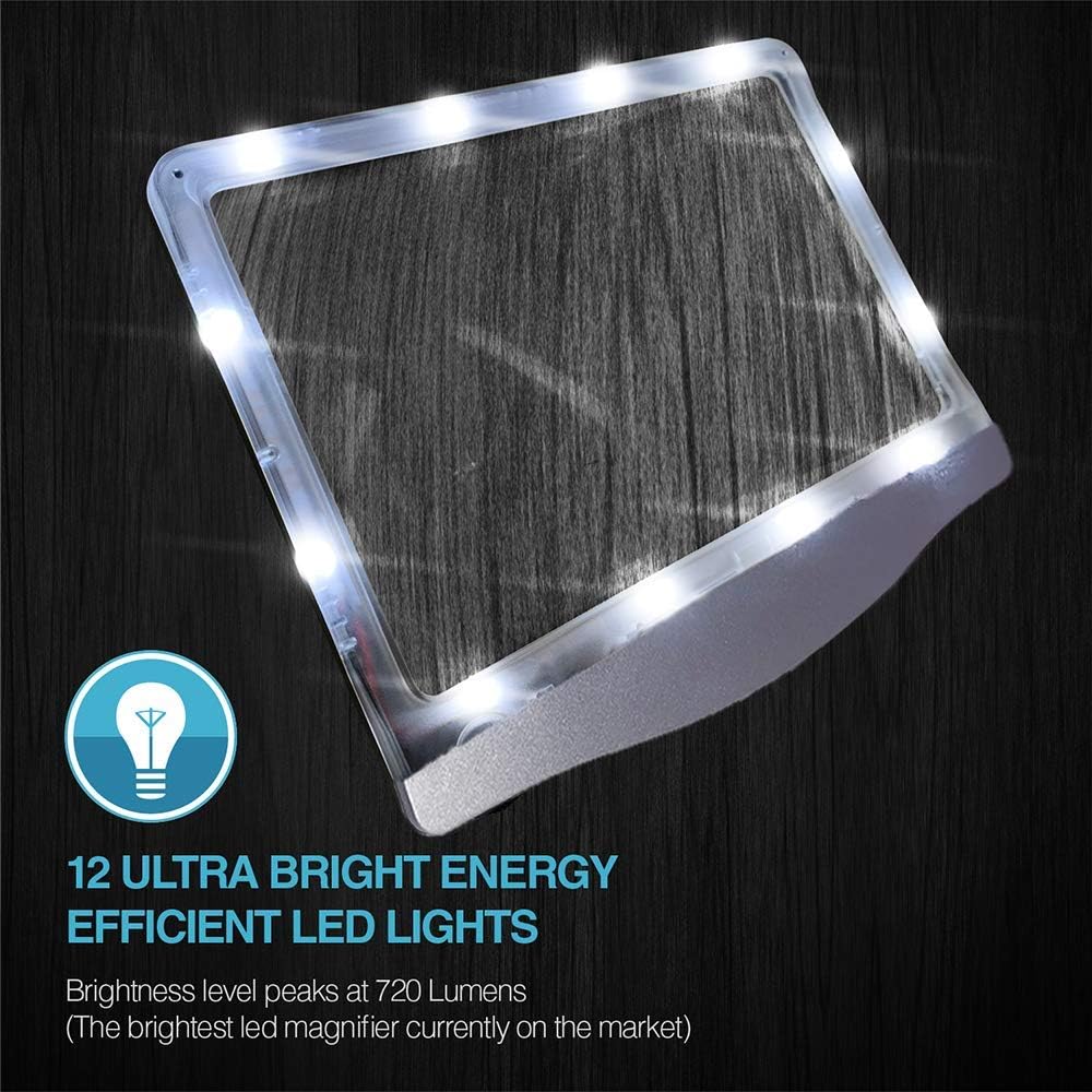 🔥 [Rechargeable] 3X Large Ultra Bright LED Page Magnifier with 12 Anti-Glare Dimmable LEDs(Evenly Lit Viewing Area & Relieve Eye Strain)-Ideal for Reading Small Prints & Low Vision Seniors