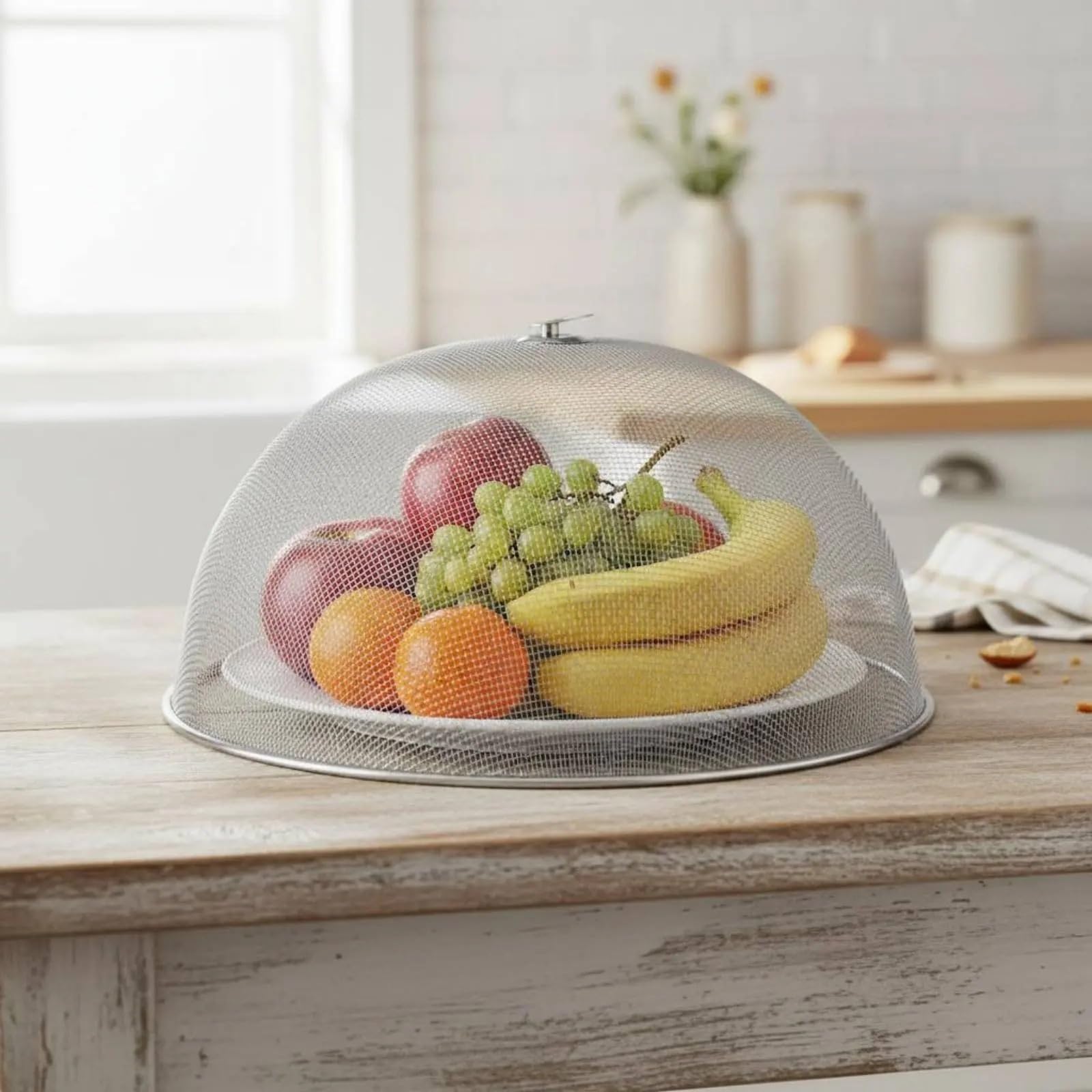 Coperture per alimenti a rete metallica Copertura for alimenti in rete di acciaio inossidabile rotonda for tavolo da pranzo for cibo in con maniglia a cupola Design leggero for buffet | 35CM