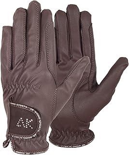 AK Horse Riding Gloves Ladies, Men & Kids Equestrian Gloves with Stones AKRS-6710 (2XL, Brown)