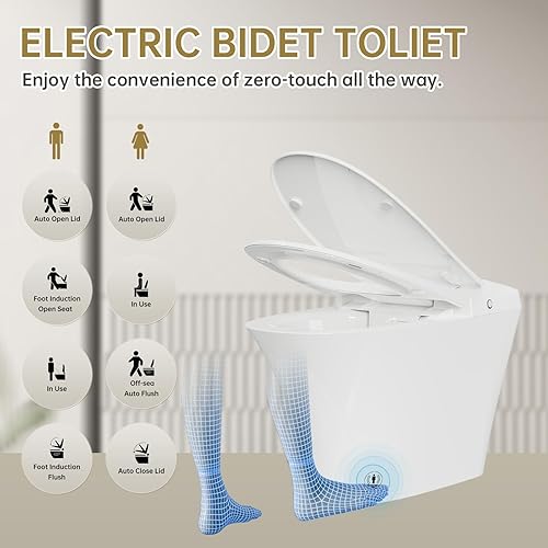 Miniatura 4 de Inodoro inteligente, inodoros inteligentes sin tanque de una pieza para baños  Inodoro inteligente moderno con potente descarga automática, asiento