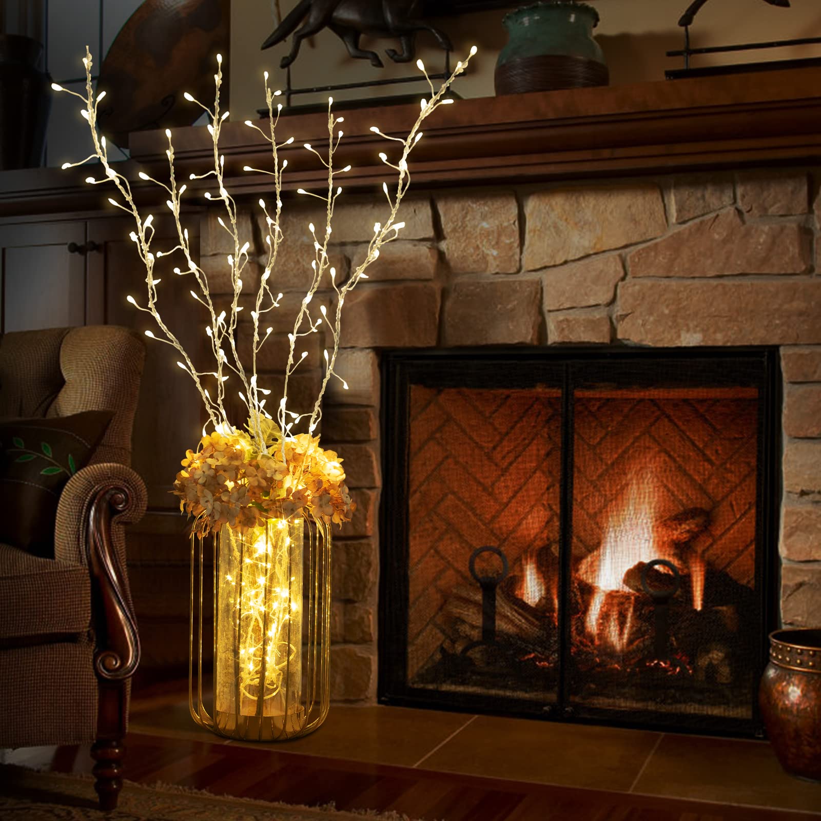 Eambrite 3PK 88cm Christmas Decorative Twig Lights for Vase Light up Twigs with 114 Warm White LEDs Mains Powered Lighted Branches for Bedroom Living Room Decoration - Image 3
