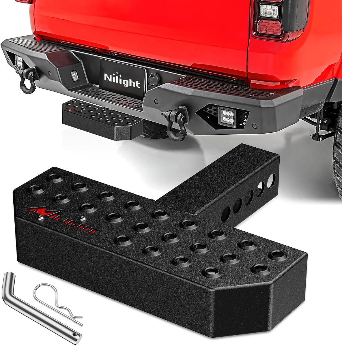 Nilight 11.9" Hitch Step with 2" Hitch Receiver for Pickup Truck Car SUV | Rear Bumper Guard Protector with 5/8” Hitch Pin Clip Upgraded Textured Black Anti Slip Hitch Step Bar