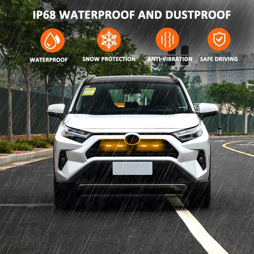 LED Grille Lights Compatible with Toyota RAV4 2019 2020 2021 2022 2023 2024 Front Grille Lights for Rav4 Accessories Hybird LE XLE SE XSE Limited (Amber)