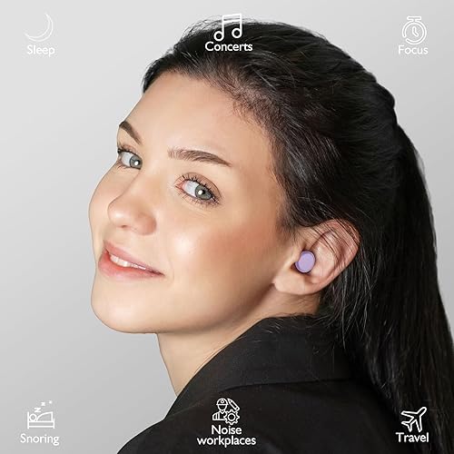 Miniatura 6 de 2 pares de tapones para los oídos para dormir, tapones para los oídos de silicona suave completa para reducción de ruido de 25 dB, tapones para los